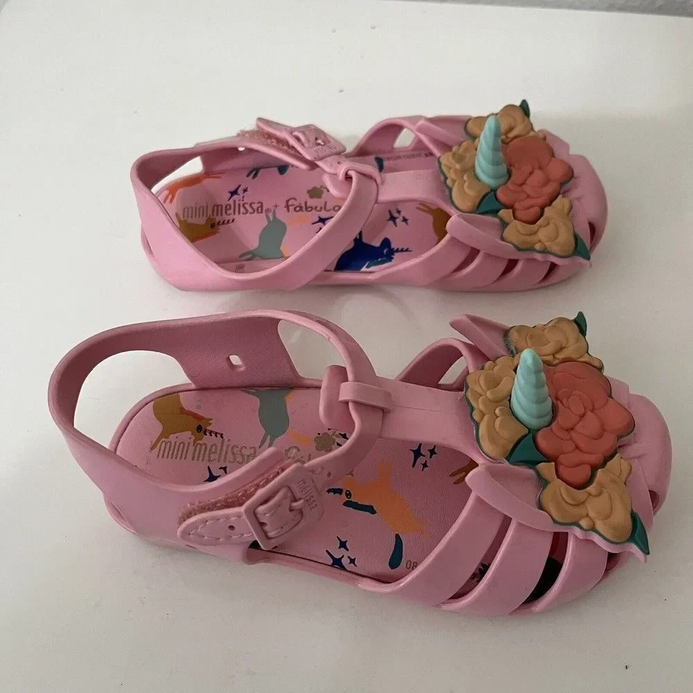 Mini Melissa Aranha + Fabula B Pink Unicorn Horn Sandals Toddler Girls Size 9